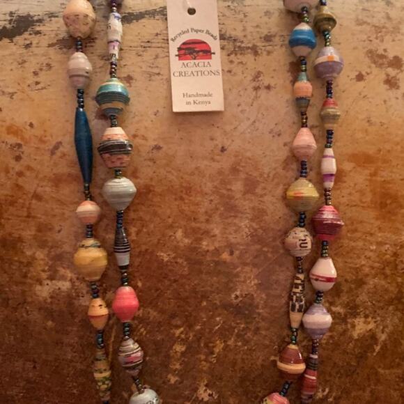 Recycled Paper Bead Necklace and Bracelet Set - Picture 1 of 4